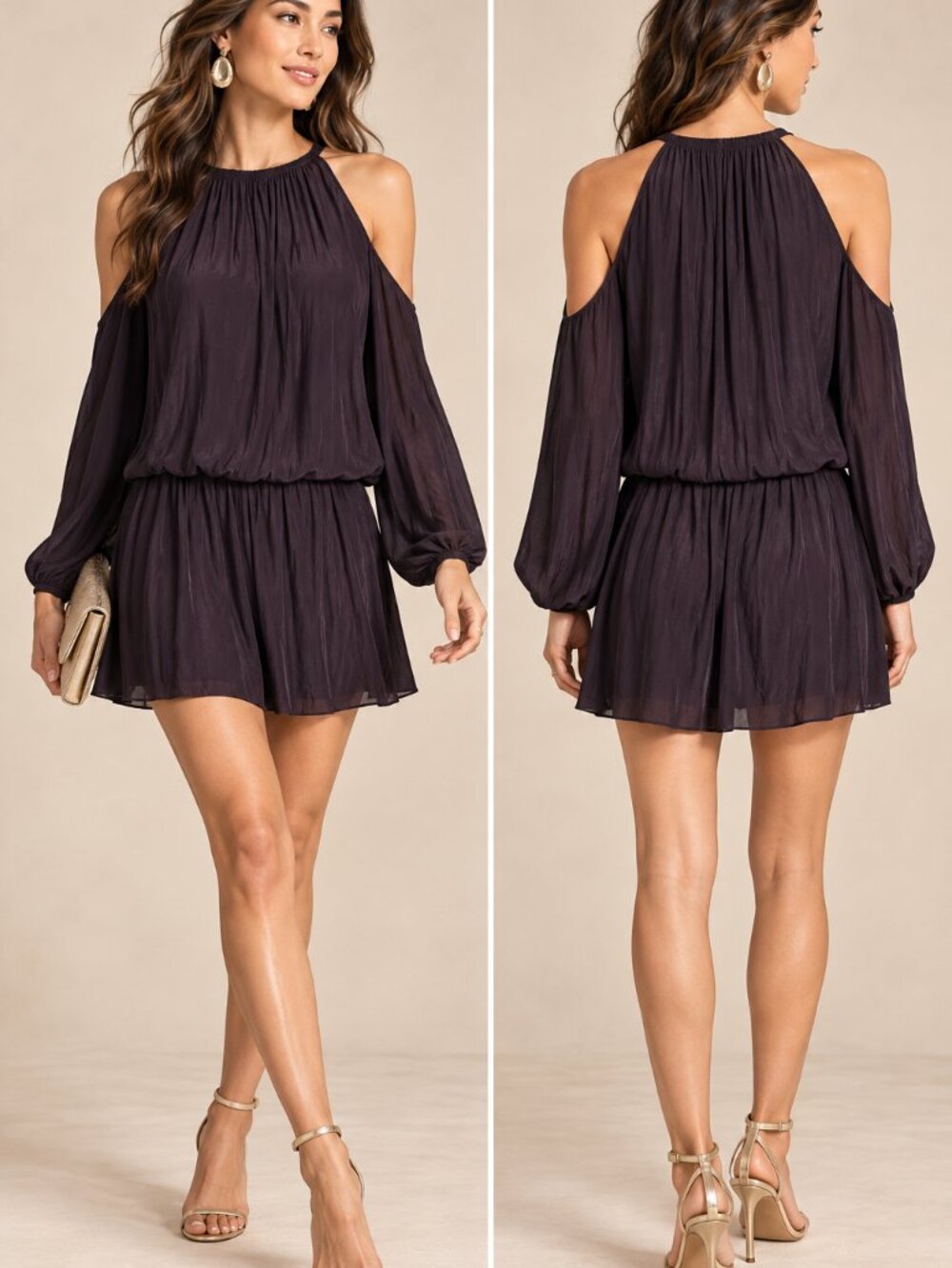 Ramy Brook Lauren Cold-Shoulder Blouson Mini Dress S Purple
